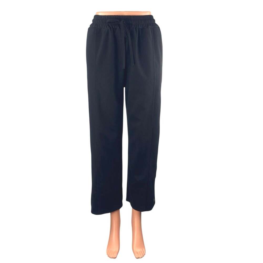 Women's Black High Rise Drawstring Button Wide Leg Trousers Sweat Pants Size S
